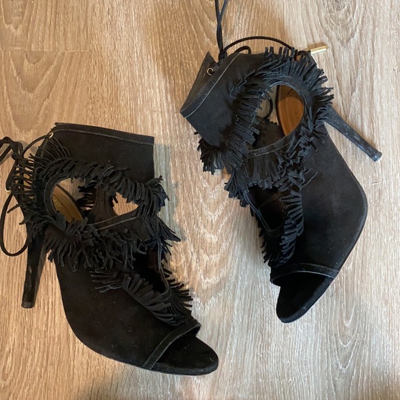 Aquazzura Fringe Black Heels - Picture 4 of 7
